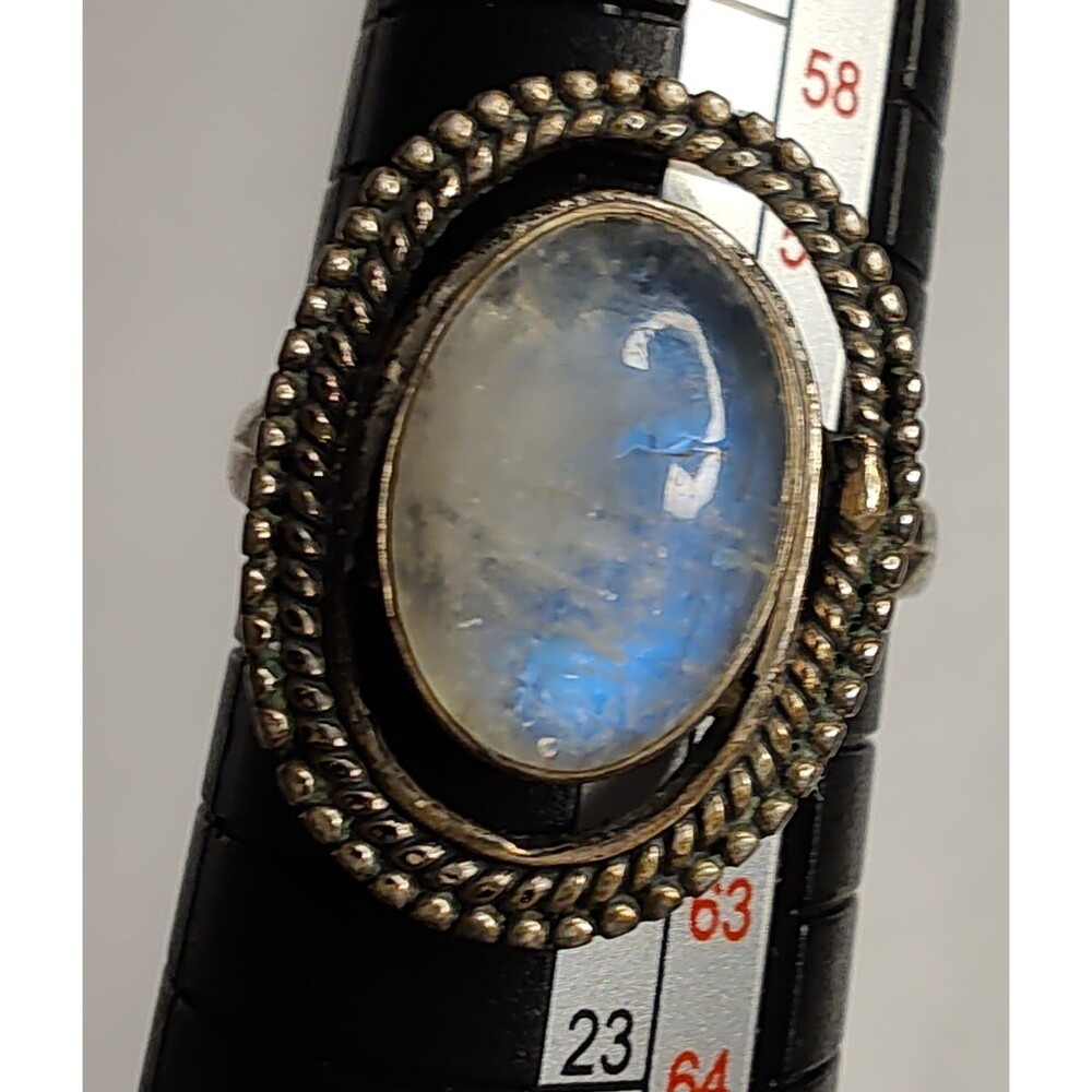 Vintage Rainbow Moonstone Oval Gemstone 925 Sterling Silver 9.5 Ring Boho Gothic
